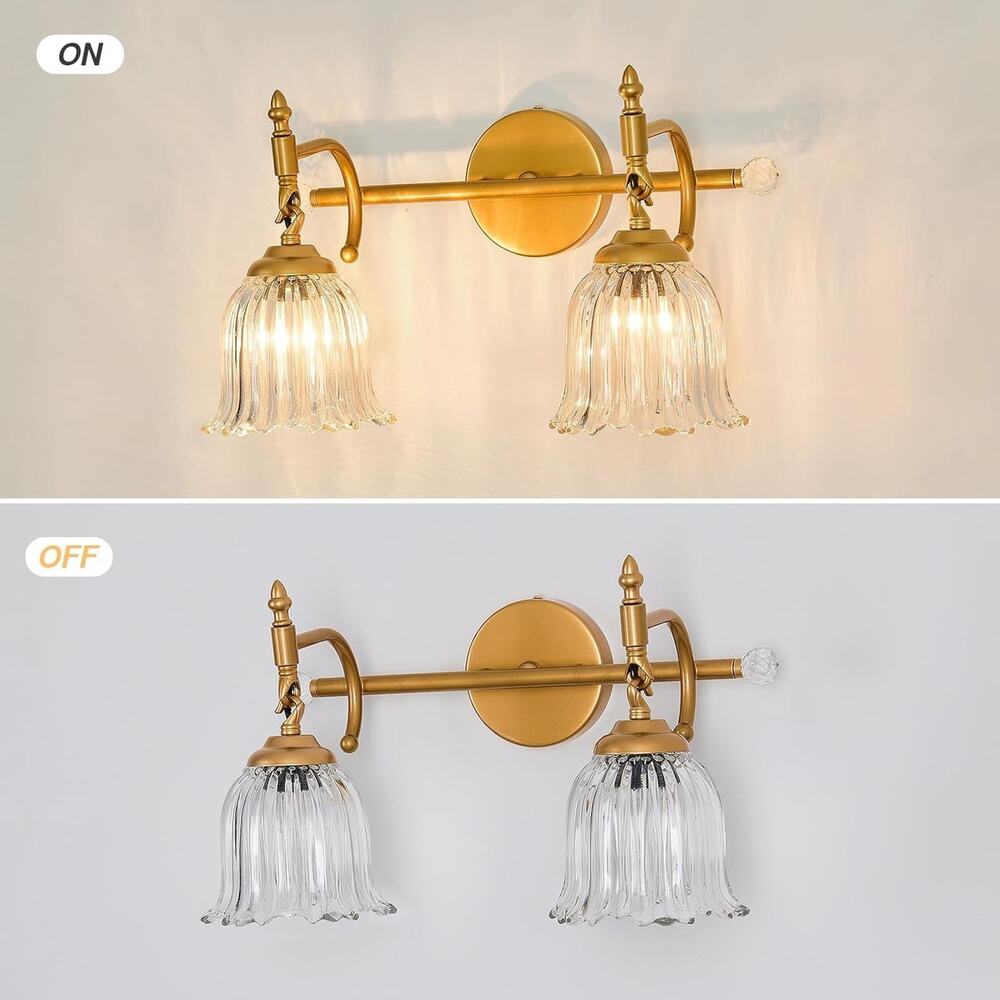 CVKASH 2-Light Brushed Gold Vanity Light with Glass Shade, Modern Wall Sconce - Picture 3 of 5